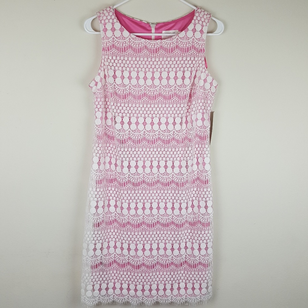 Eliza J Pink and White Lace Midi Dress
